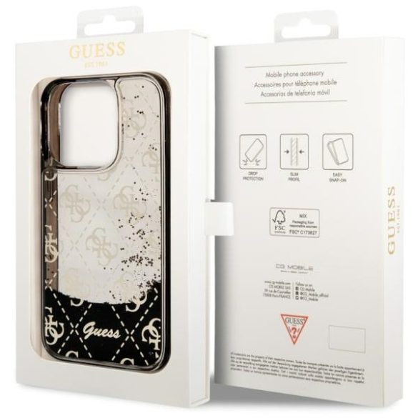 Guess GUHCP14LLC4PSGK iPhone 14 Pro 6.1" fekete/barna keménytok folyékony Glitter 4G Transculent