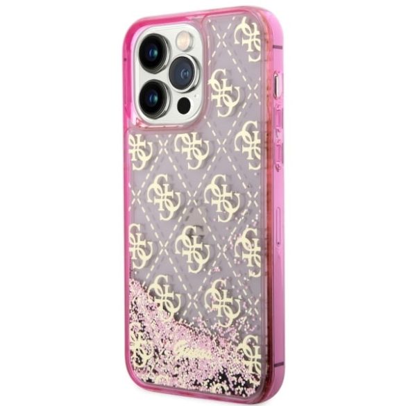 Guess GUHCP14LLC4PSGP iPhone 14 Pro 6.1" rózsaszín keménytok folyékony Glitter 4G Transculent