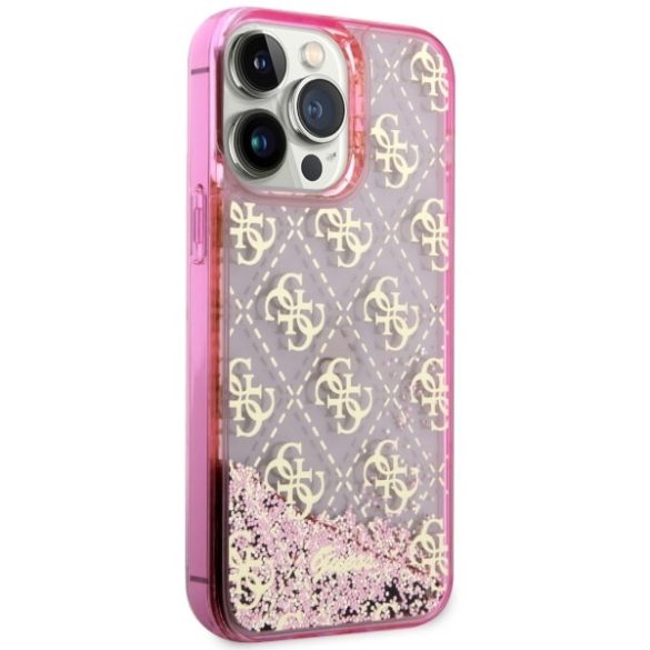 Guess GUHCP14LLC4PSGP iPhone 14 Pro 6.1" rózsaszín keménytok folyékony Glitter 4G Transculent