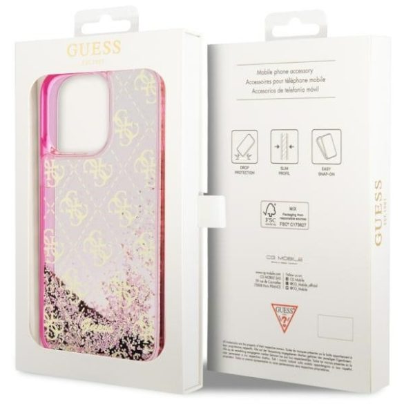 Guess GUHCP14LLC4PSGP iPhone 14 Pro 6.1" rózsaszín keménytok folyékony Glitter 4G Transculent