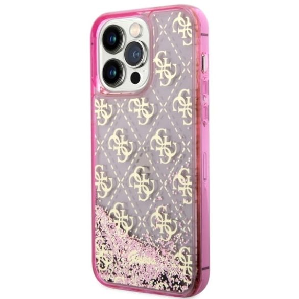 Guess GUHCP14XLC4PSGP iPhone 14 Pro Max 6.7" rózsaszín keménytok folyékony Glitter 4G Transculent