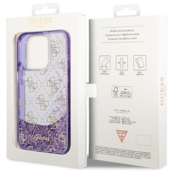 Guess GUHCP14LLC4PSGU iPhone 14 Pro 6.1" lila keménytok folyékony Glitter