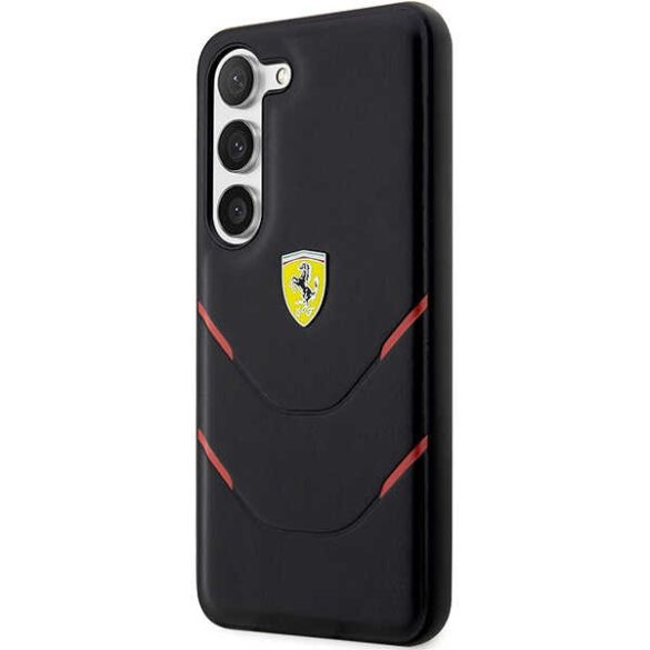 Ferrari FEHCS23SPBAK Samsung Galaxy S23 S911 fekete keménytok forró bélyegző vonalak