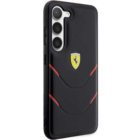 Ferrari FEHCS23SPBAK Samsung Galaxy S23 S911 fekete keménytok forró bélyegző vonalak