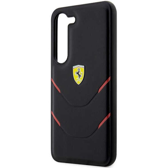 Ferrari FEHCS23SPBAK Samsung Galaxy S23 S911 fekete keménytok forró bélyegző vonalak