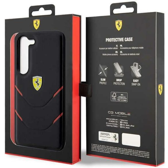 Ferrari FEHCS23SPBAK Samsung Galaxy S23 S911 fekete keménytok forró bélyegző vonalak
