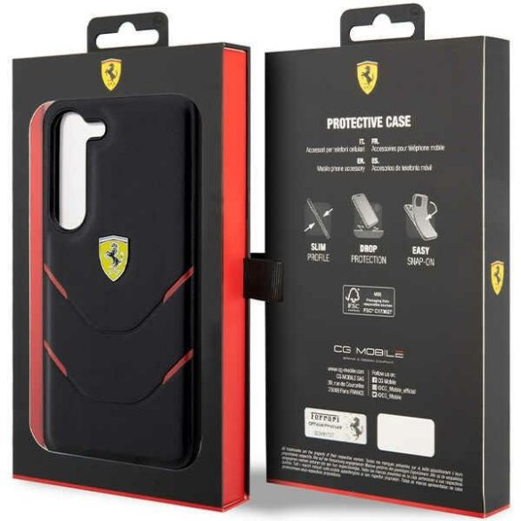 Ferrari FEHCS23MPBAK Samsung Galaxy S23+ S916 fekete keménytok forró bélyegző vonalak