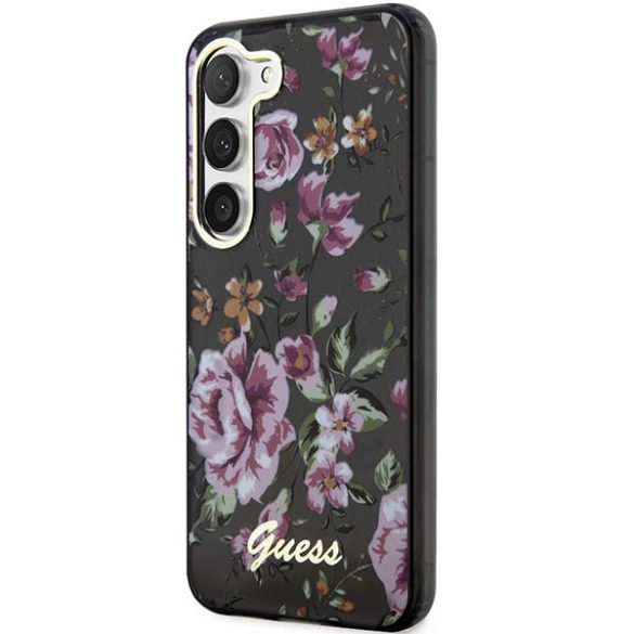 Guess GUHCS23SHCFWSK Samsung Galaxy S23 S911 fekete keménytok Virág kollekció