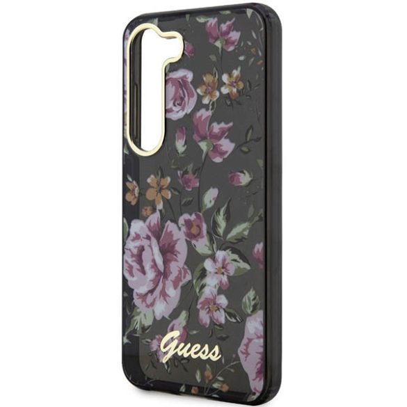 Guess GUHCS23MHCFWSK Samsung Galaxy S23+ S916 fekete keménytok virág kollekció