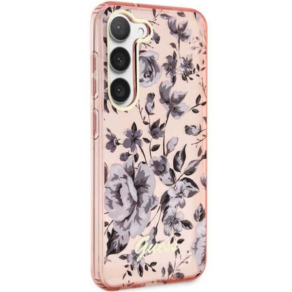 Guess GUHCS23SHCFWSP Samsung Galaxy S23 S911 rózsaszín keménytok virág kollekció