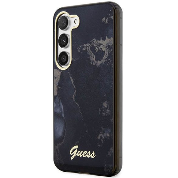 Guess GUHCS23SHTMRSK Samsung Galaxy S23 S911 fekete keménytok Golden Marble kollekció