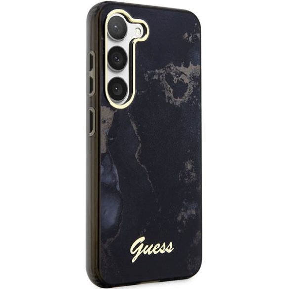 Guess GUHCS23SHTMRSK Samsung Galaxy S23 S911 fekete keménytok Golden Marble kollekció