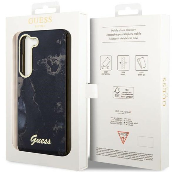 Guess GUHCS23SHTMRSK Samsung Galaxy S23 S911 fekete keménytok Golden Marble kollekció