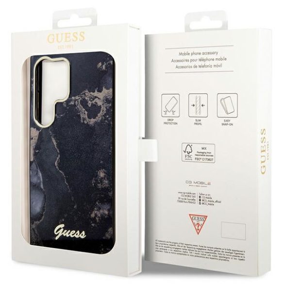 Guess GUHCS23LHTMRSK Samsung Galaxy S23 UltraS918 fekete keménytok Golden Marble kollekció