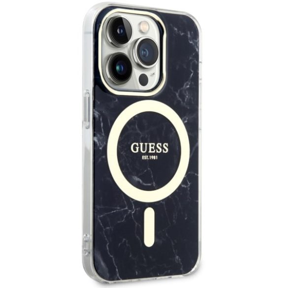 Guess GUHMP14LPCUMAK iPhone 14 Pro 6.1" fekete keménytok  Marble MagSafe