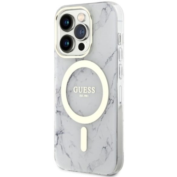 Guess GUHMP14LPCUMAH iPhone 14 Pro 6.1" fehér keménytok  Marble MagSafe