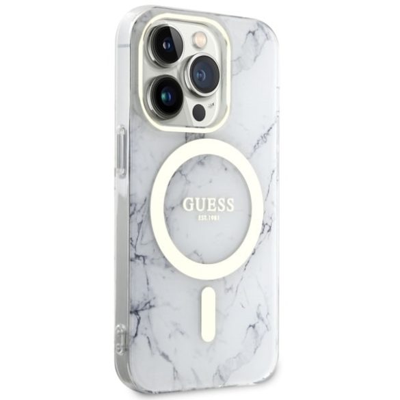 Guess GUHMP14LPCUMAH iPhone 14 Pro 6.1" fehér keménytok  Marble MagSafe