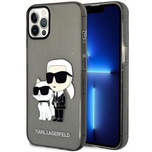 Karl Lagerfeld KLHCP12MHNKCTGK iPhone 12 /12 Pro 6,1" fekete keménytok  csillogó Karl&Choupette