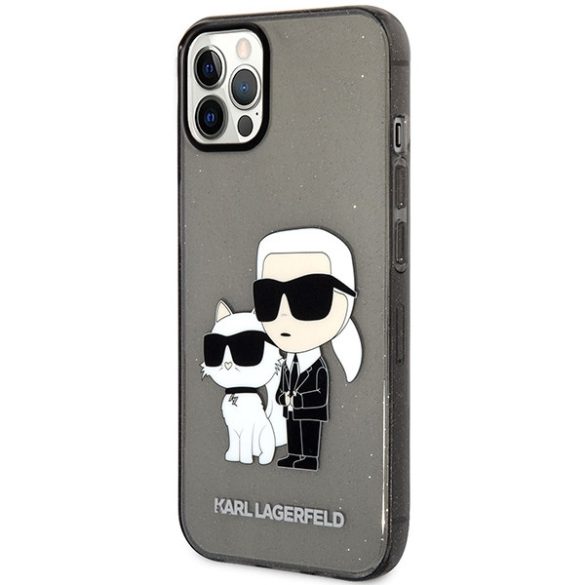 Karl Lagerfeld KLHCP12MHNKCTGK iPhone 12 /12 Pro 6,1" fekete keménytok  csillogó Karl&Choupette