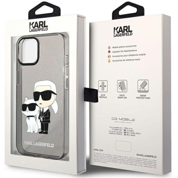 Karl Lagerfeld KLHCP12MHNKCTGK iPhone 12 /12 Pro 6,1" fekete keménytok  csillogó Karl&Choupette