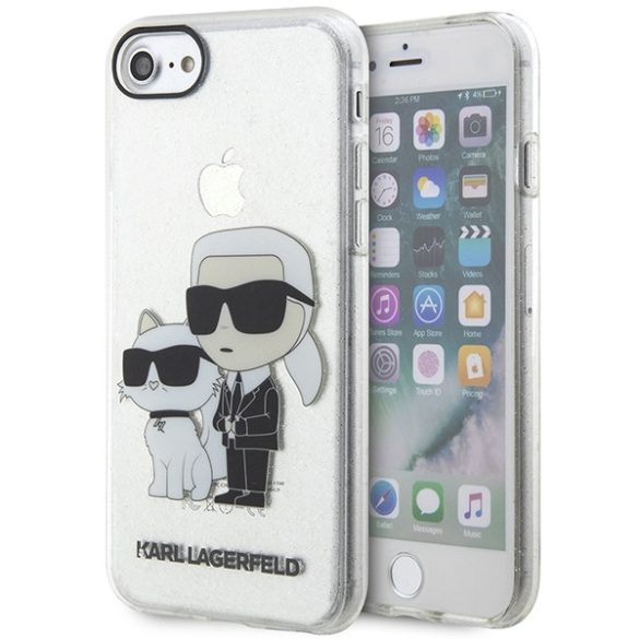 Karl Lagerfeld KLHCI8HNKCTGT iPhone 7/8/ SE 2020 / SE 2022 átlátszó keménytok csillogó Karl&Choupette