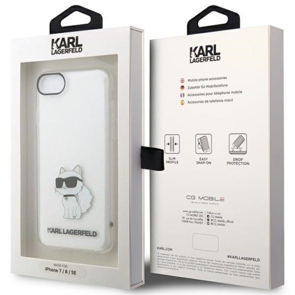Karl Lagerfeld KLHCI8HNCHTCT iPhone 7/8/ SE 2020 / SE 2022 átlátszó keménytok ikonikus Choupette ikonikus Choupette