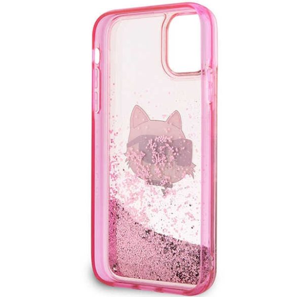 Karl Lagerfeld KLHCN61LNCHCP iPhone 11/ XR rózsaszín keménytok Glitter Choupette fej
