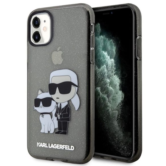 Karl Lagerfeld KLHCN61HNKCTGK iPhone 11 / Xr 6,1" fekete keménytok  csillogó Karl&Choupette