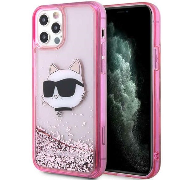 Karl Lagerfeld KLHCP12MLNCHCP iPhone 12/ 12 Pro 6,1" rózsaszín keménytok Glitter Choupette fej