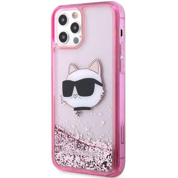 Karl Lagerfeld KLHCP12MLNCHCP iPhone 12/ 12 Pro 6,1" rózsaszín keménytok Glitter Choupette fej