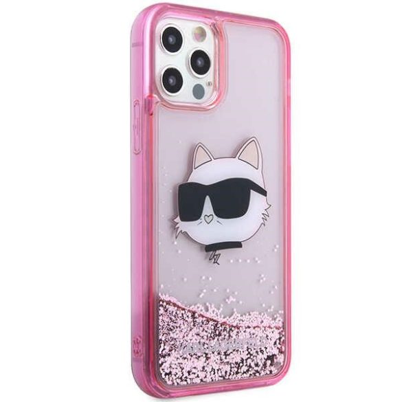 Karl Lagerfeld KLHCP12MLNCHCP iPhone 12/ 12 Pro 6,1" rózsaszín keménytok Glitter Choupette fej