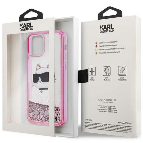 Karl Lagerfeld KLHCP12MLNCHCP iPhone 12/ 12 Pro 6,1" rózsaszín keménytok Glitter Choupette fej