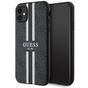 Guess GUHMN61P4RPSK iPhone 11  fekete keménytok 4G nyomtatott csíkos MagSafe tok 4G
