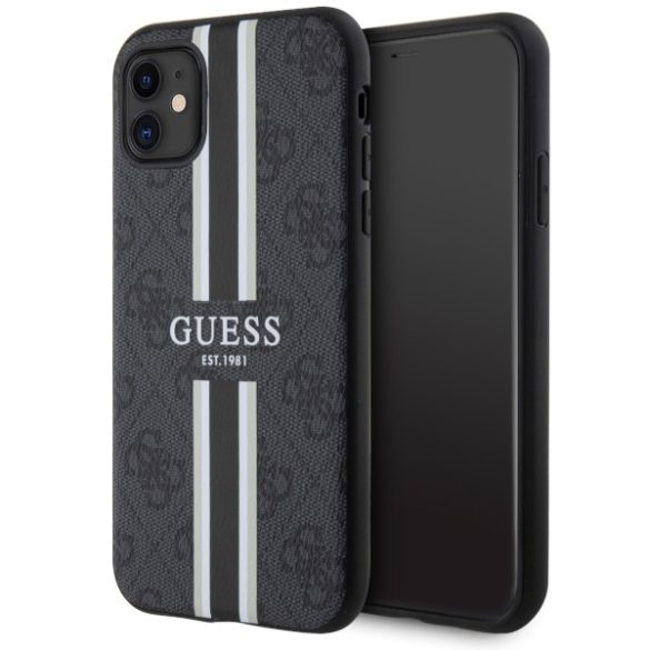 Guess GUHMN61P4RPSK iPhone 11 / Xr fekete keménytok 4G nyomtatott csíkos MagSafe tok 4G