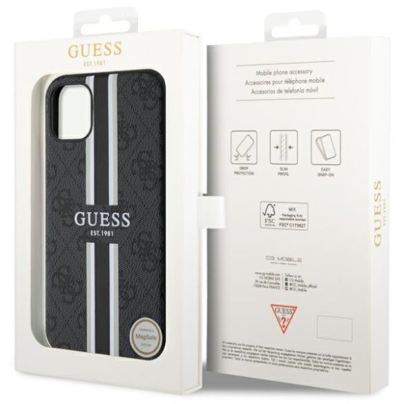 Guess GUHMN61P4RPSK iPhone 11 / Xr fekete keménytok 4G nyomtatott csíkos MagSafe tok 4G