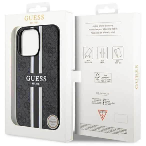 Guess GUHMP13LP4RPSK iPhone 13 Pro / 13 6,1" fekete keménytok 4G nyomtatott csíkos MagSafe tok 4G