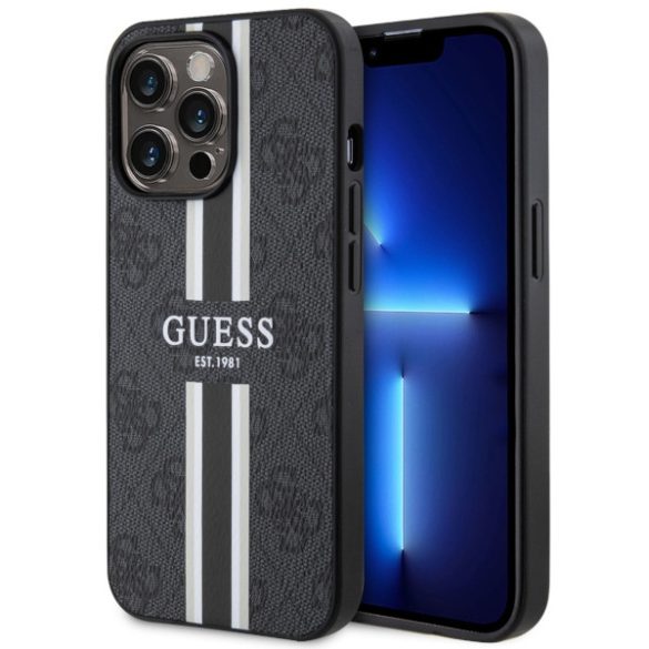 Guess GUHMP13XP4RPSK iPhone 13 Pro Max 6,7" fekete keménytok 4G nyomtatott csíkos MagSafe tok 4G