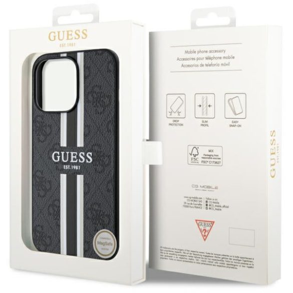 Guess GUHMP13XP4RPSK iPhone 13 Pro Max 6,7" fekete keménytok 4G nyomtatott csíkos MagSafe tok 4G