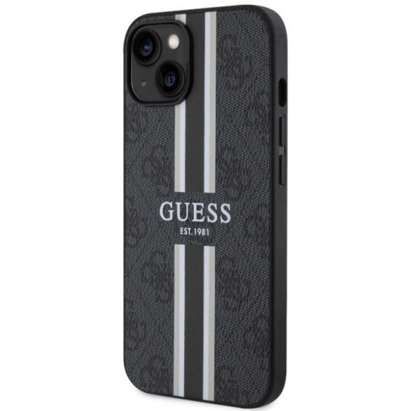 Guess GUHMP14SP4RPSK iPhone 14 / 15 / 13 6.1" fekete keménytok 4G nyomtatott csíkos MagSafe tok 4G