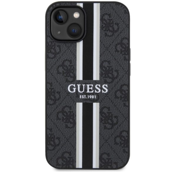 Guess GUHMP14SP4RPSK iPhone 14 / 15 / 13 6.1" fekete keménytok 4G nyomtatott csíkos MagSafe tok 4G