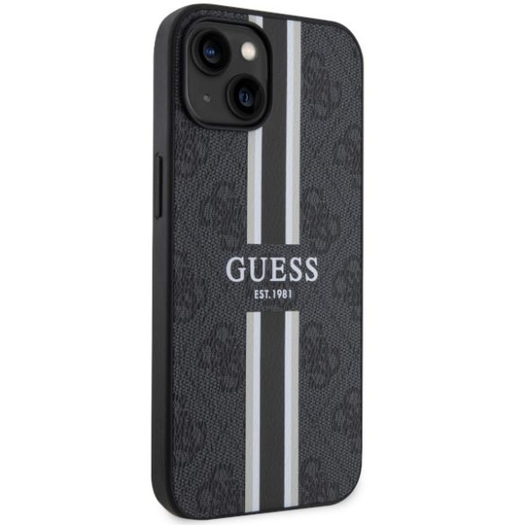 Guess GUHMP14SP4RPSK iPhone 14 / 15 / 13 6.1" fekete keménytok 4G nyomtatott csíkos MagSafe tok 4G