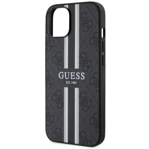 Guess GUHMP14SP4RPSK iPhone 14 / 15 / 13 6.1" fekete keménytok 4G nyomtatott csíkos MagSafe tok 4G