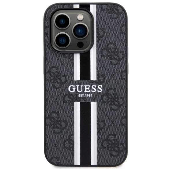 Guess GUHMP14LP4RPSK iPhone 14 Pro 6.1" fekete/arany keménytok 4G nyomtatott csíkos MagSafe tok 4G