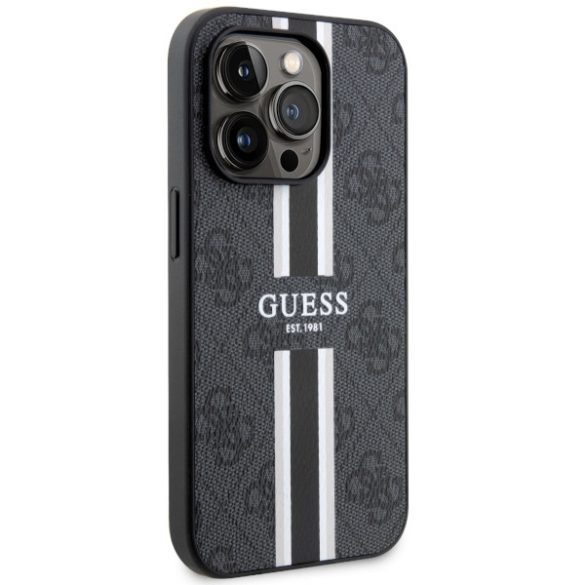 Guess GUHMP14LP4RPSK iPhone 14 Pro 6.1" fekete/arany keménytok 4G nyomtatott csíkos MagSafe tok 4G