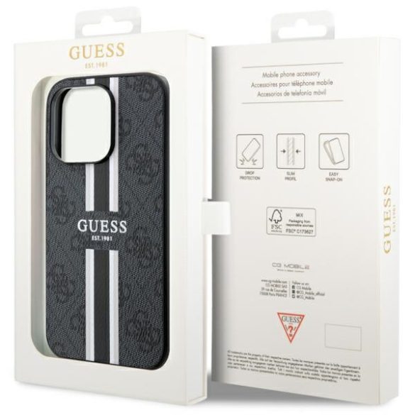 Guess GUHMP14LP4RPSK iPhone 14 Pro 6.1" fekete/arany keménytok 4G nyomtatott csíkos MagSafe tok 4G