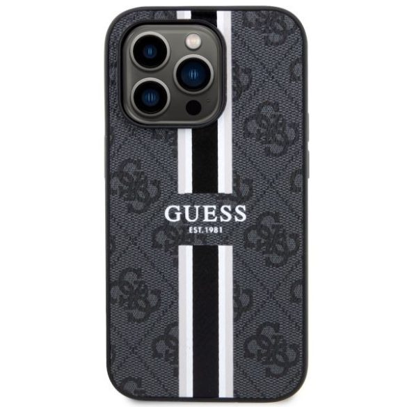 Guess GUHMP14XP4RPSK iPhone 14 Pro Max 6.7" fekete/barna keménytok 4G nyomtatott csíkos MagSafe tok 4G