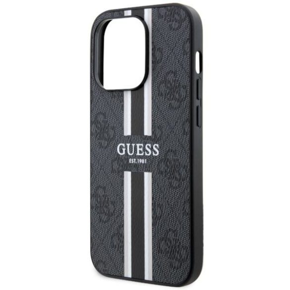 Guess GUHMP14XP4RPSK iPhone 14 Pro Max 6.7" fekete/barna keménytok 4G nyomtatott csíkos MagSafe tok 4G