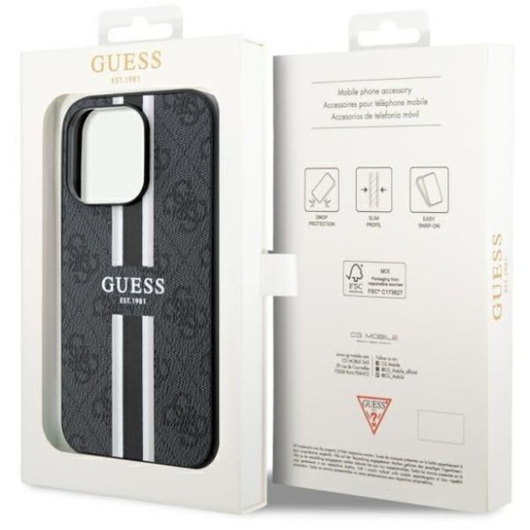 Guess GUHMP14XP4RPSK iPhone 14 Pro Max 6.7" fekete/barna keménytok 4G nyomtatott csíkos MagSafe tok 4G