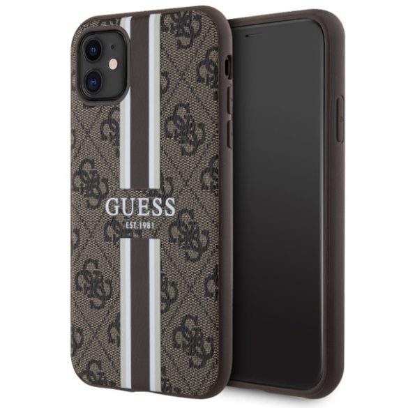 Guess GUHMN61P4RPSW iPhone 11 / Xr barna keménytok 4G nyomtatott csíkokkal MagSafe