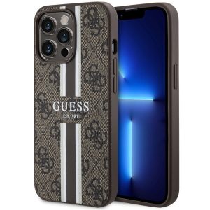 Guess GUHMP13LP4RPSW iPhone 13 Pro / 13 6.1" barna keménytok 4G nyomtatott csíkok MagSafe